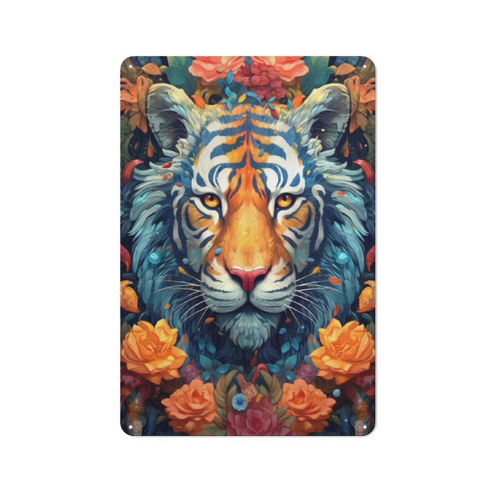 Junmoney Tiger Ornamental Portrait Tin Wall Plaque 30X20cm With For Hobby Room Or Studio, New Home Wall Decor For Creative Interior Collectors