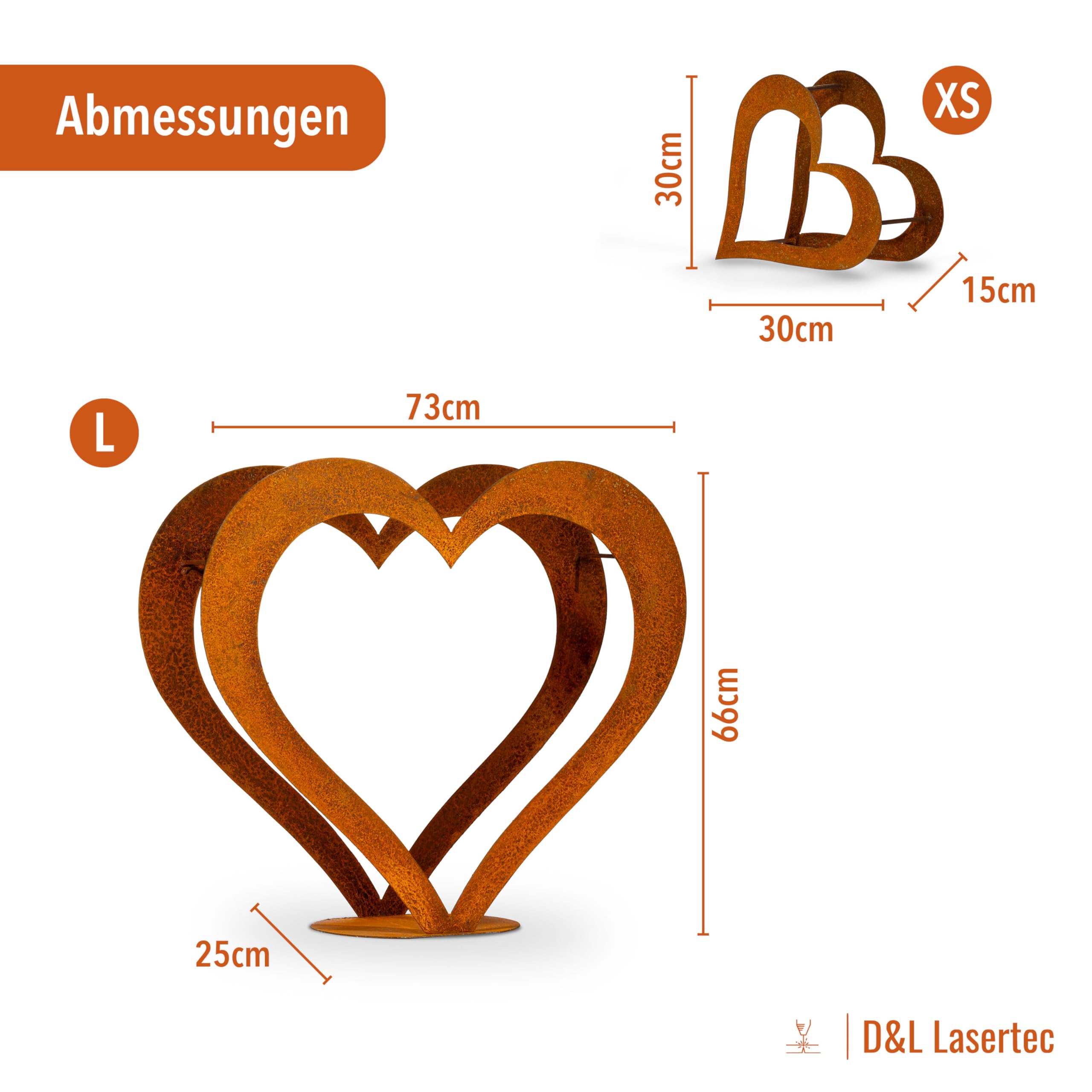 D&L Lasertec Herz aus Metall, Holz Regal, Rost, Edelrost, Holzregal Garten, Terrasse - Deko L+XS