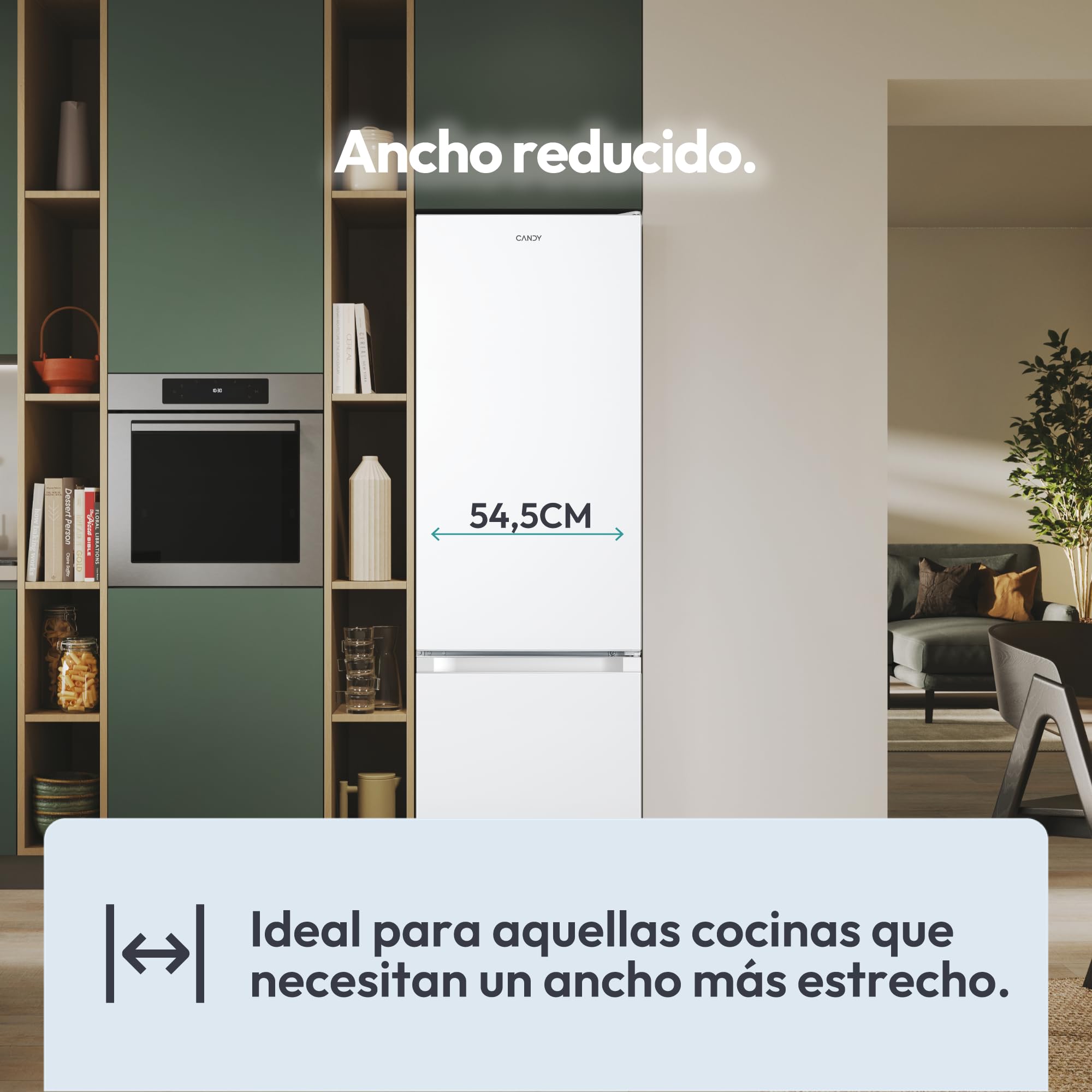 CANDY CCG1S 518EW - Frigorífico Combi, Ancho 55cm, Altura 1,80m, 252L, Cajón Verdulero, Control Mecánico de la temperatura, Iluminación LED, Puerta Reversible, 41DB, Blanco