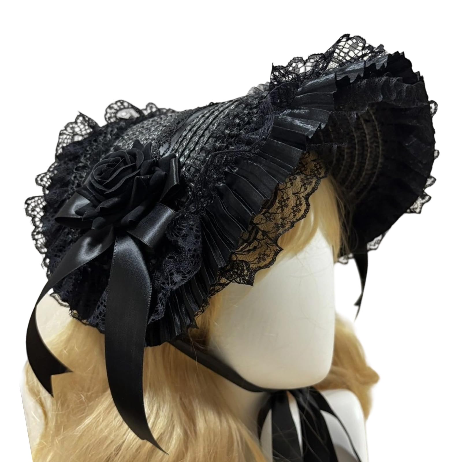 Uqezagpa Trim Hat for Anime Enthusiasts Adjustable Tie Bowknot Straw Hat Roleplay Headwear for Women Teens Music Festival Roleplay Headwear for Special Occasion