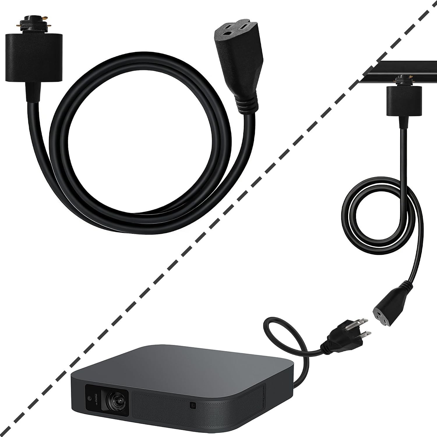Track Adapter Extension Cord (10Ft Black) with 3-Prong Female Plug for H Type Track System, 800W Max Power, Track-Powered for Small Appliances, Ideal for DIY Lighting Projects, No Wiring Needed