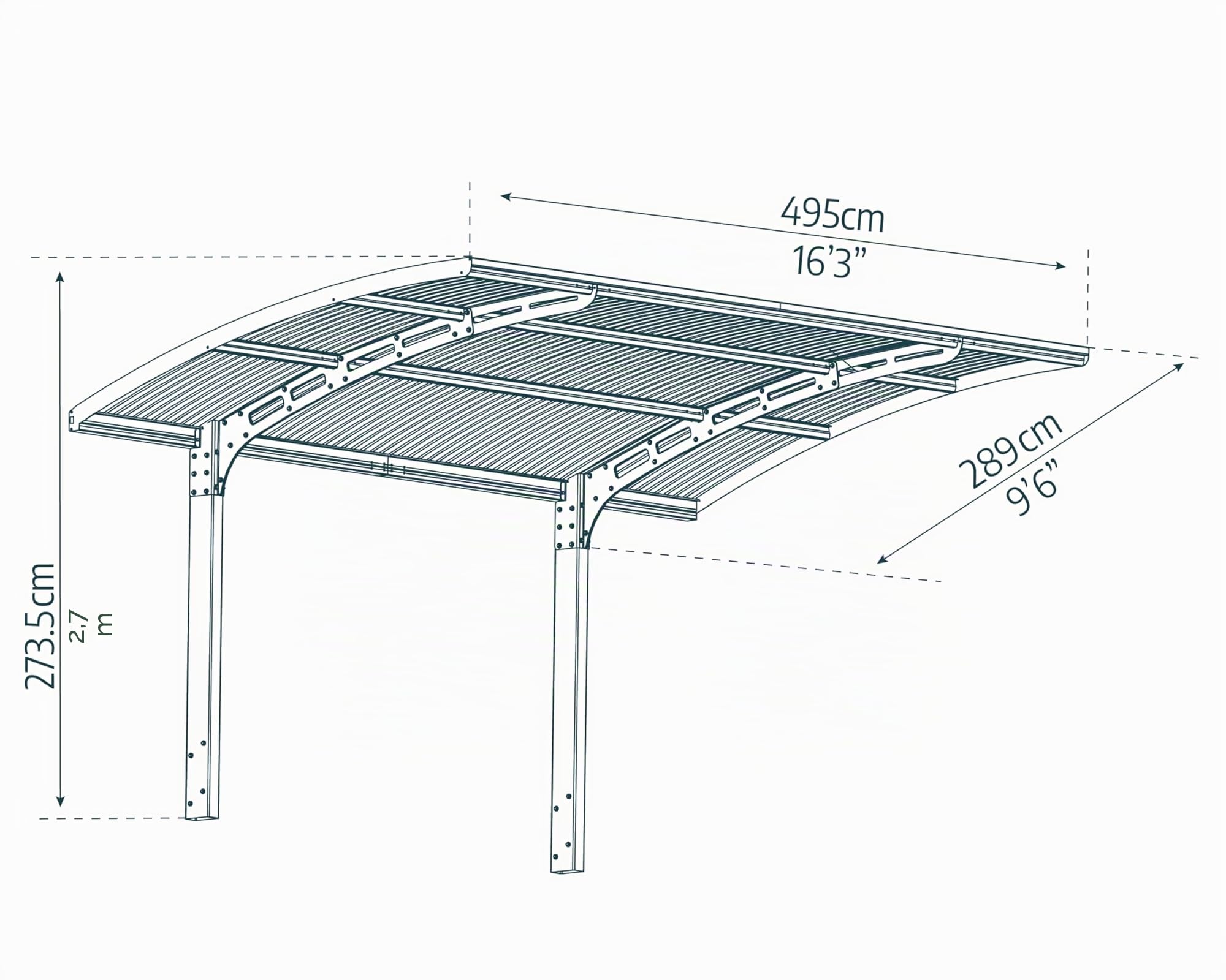 Canopia by Palram Carport Bausatz Arizona Wave 495 x 289cm Einzelcarport Polycarbonat in Anthrazit für PKW aus rostfreiem Aluminium