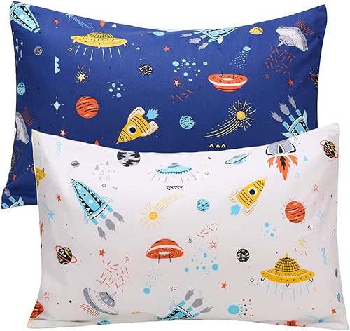 UOMNY - Fundas de almohada para niños pequeños, paquete de 2 fundas de almohada 100 % algodón, se adapta a almohadas de tamaño 13 x 18 o 12 x 16