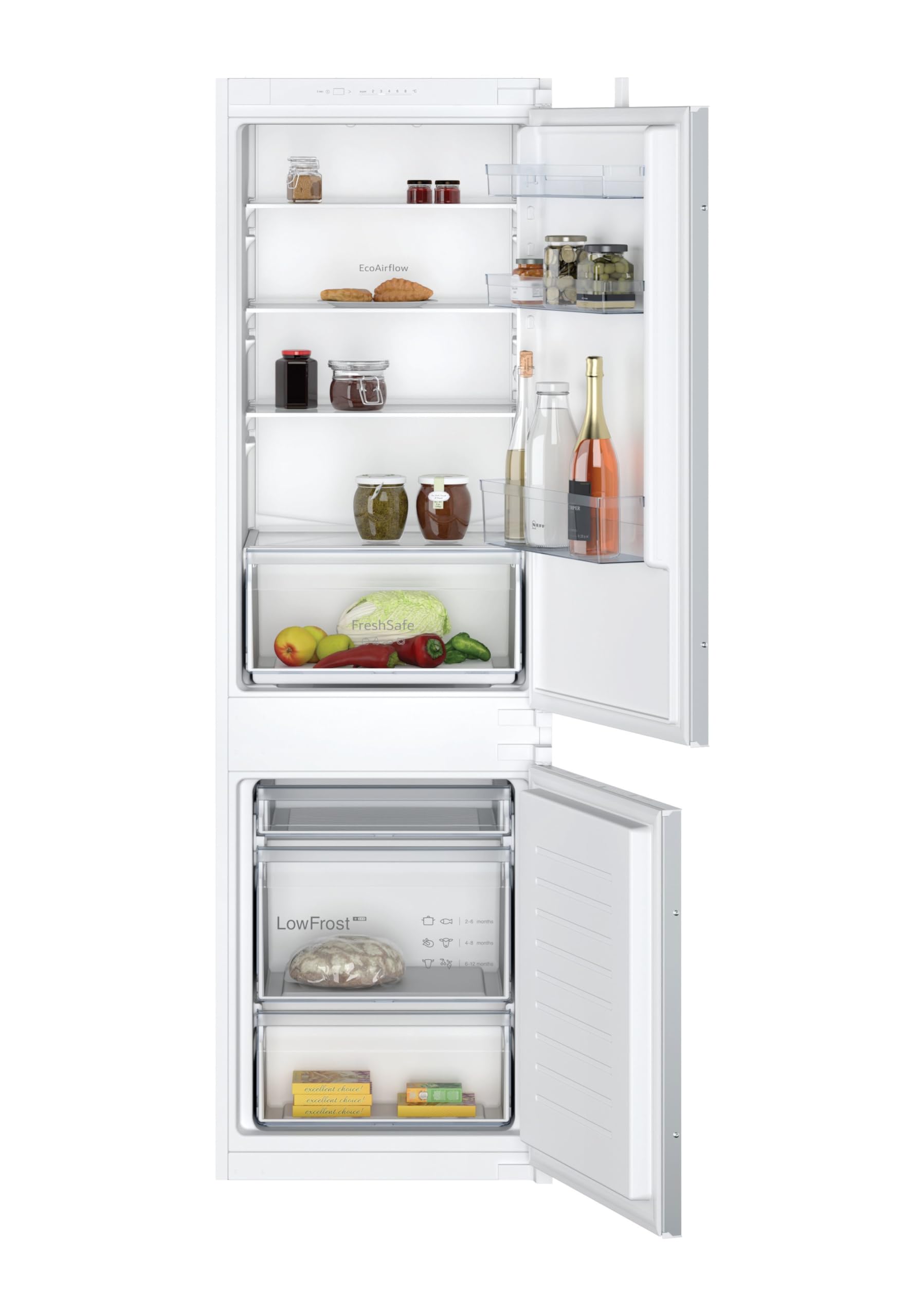 NEFF KI5861SE0, N 30, FreshSafe, Kühl-Gefrierkombination 177,2x54,1cm, Nutzinhalt gesamt: 265; 39 dB, Schleppscharnier, Kühlraum: 182, Gefrierraum: 83 Nutzinhalt | Made in Germany, 267 L Kapazität, Fresh Safe Fach, flexible Glasböden, weniger Eisbildung