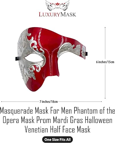 Miniatura 2 de Máscara de mascarada para hombre, máscara del fantasma de la ópera, máscara de baile de graduación, Mardi Gras, Haloween veneciano, media cara