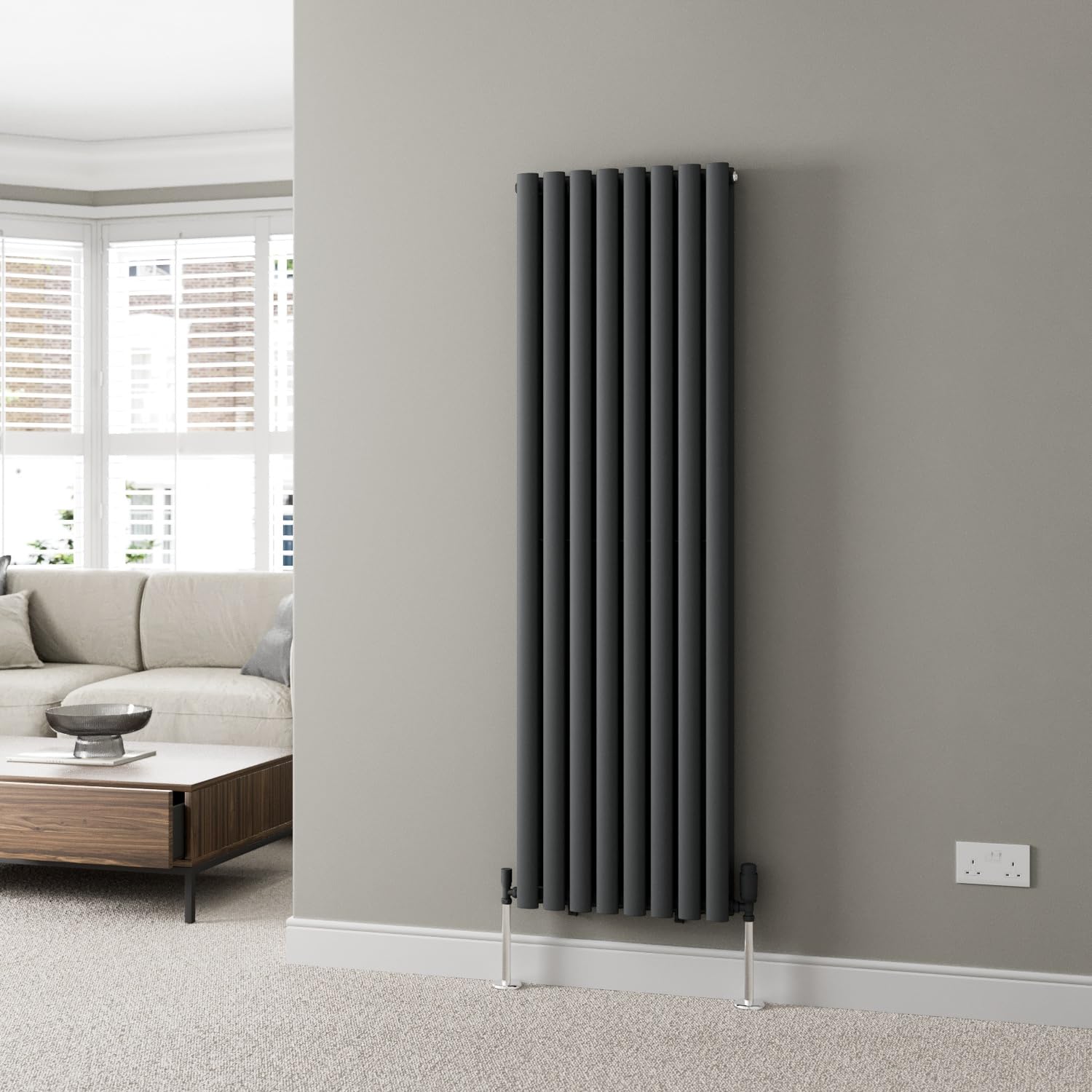 Duratherm Anthracite Duratherm® 1600 X 480Mm Vertical Designer Radiator Double Column Oval Tube Modern Central Heating Panel Bathroom Radiators