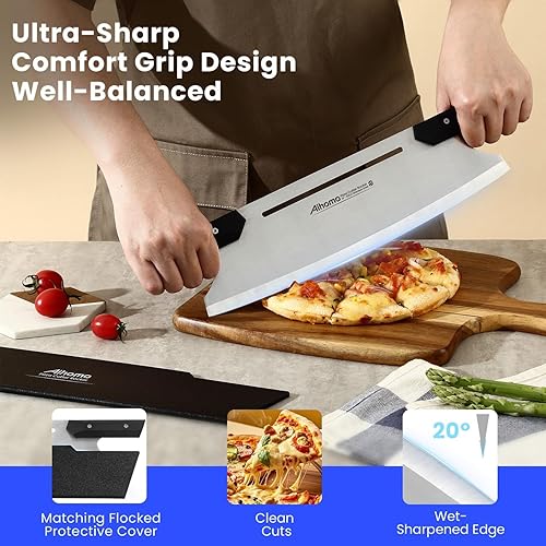 Miniatura 2 de Cortador de pizza de 16 pulgadas, cuchillo afilado para pizza 420J1, acero inoxidable japonés, apto para lavavajillas, cortador de pizza con