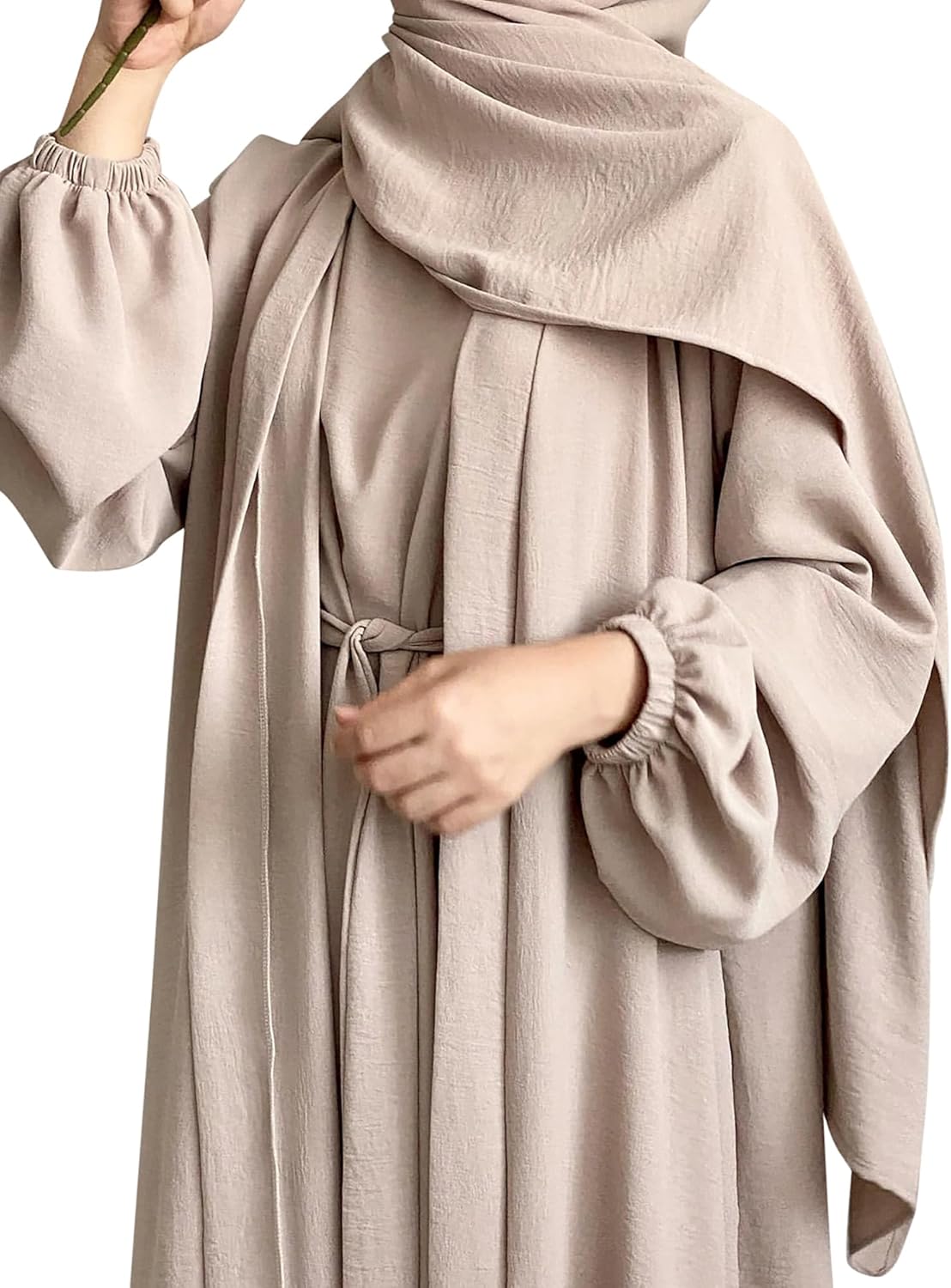 Women's Muslim Dress Two Pieces Set Islamic Prayer Abaya Modest Solid Color Muslim Outfits - Image 5