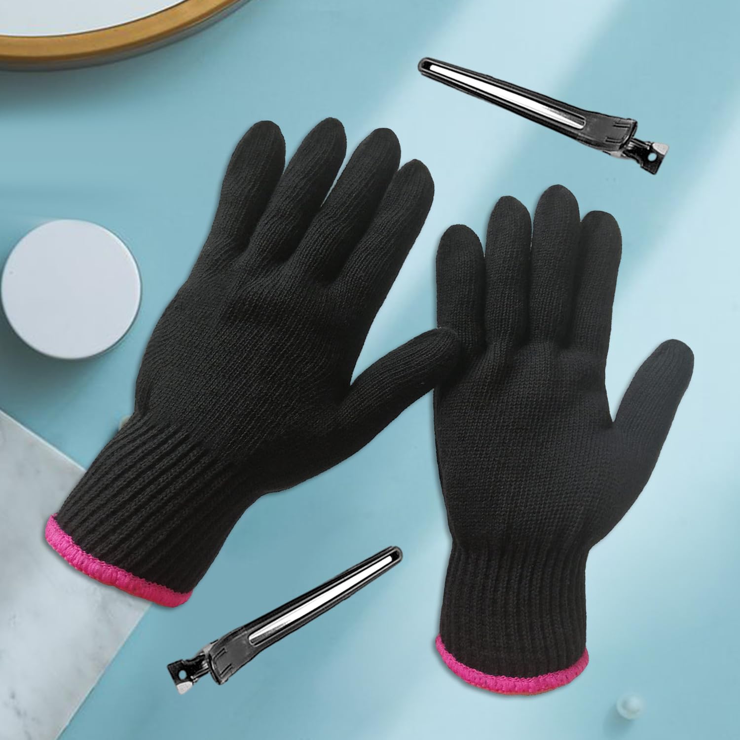 1 Paire De Gants Résistants à La Chaleur Avec 2 Pinces à Cheveux, Gants Résistants à La Chaleur, Gants De Repassage Professionnels, Coiffure, Outils De Coiffure, Noir