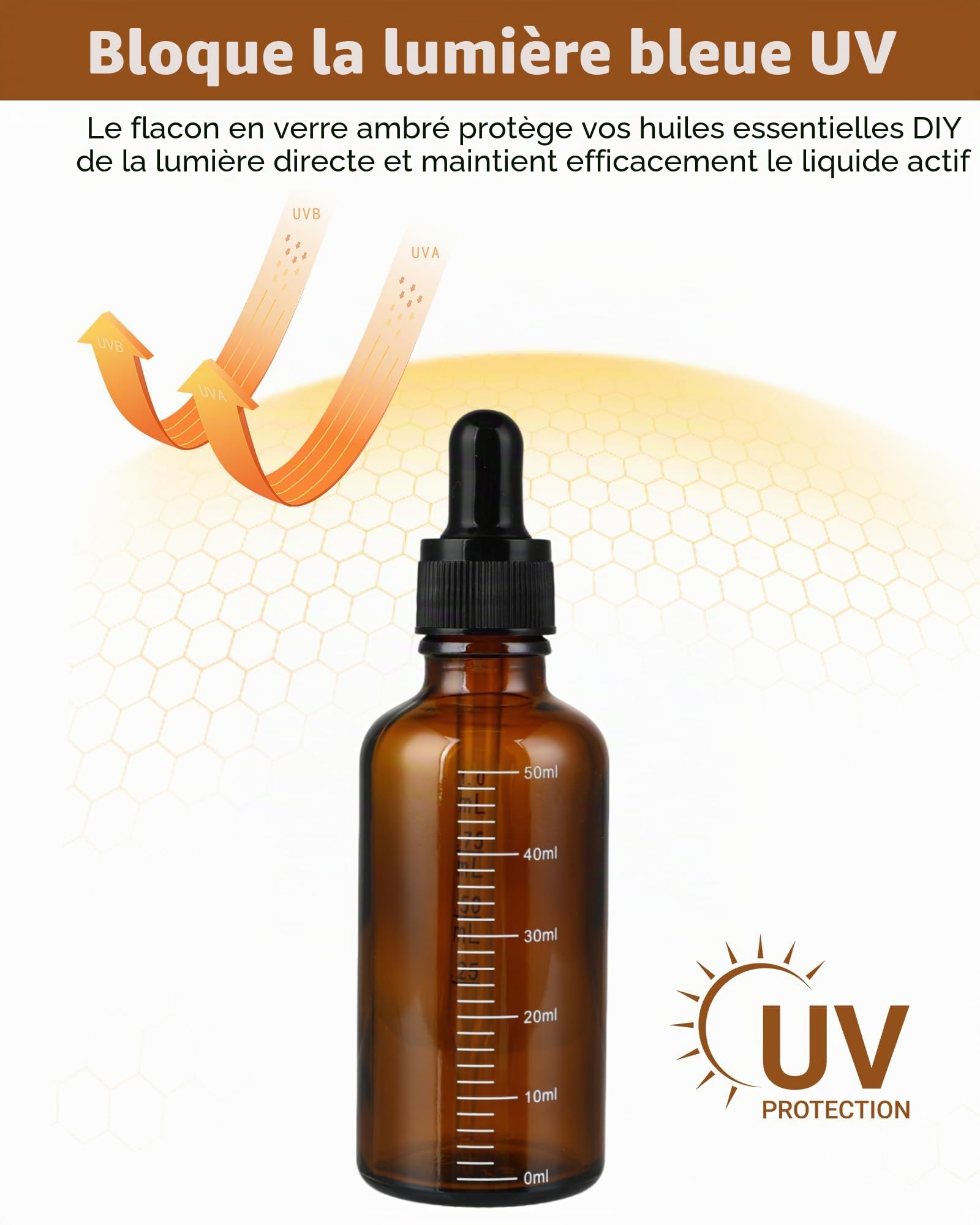 6 flacons pipette 50 ml – flacon compte gouttes en flacon verre ambré avec 2 entonnoirs, 2 pipettes et 1 feuille d’étiquettes, idéal pour huiles essentielles, aromathérapie et laboratoire