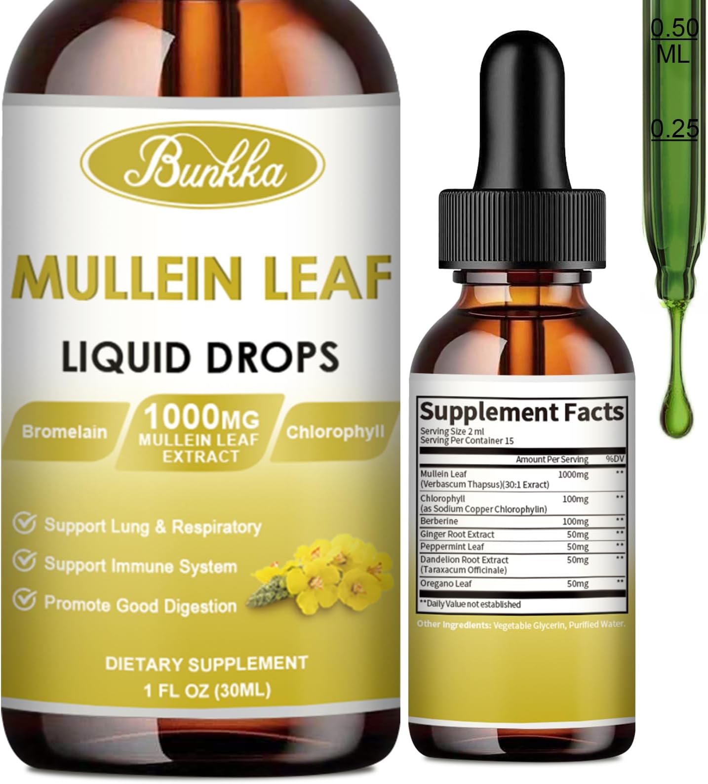 Mullein Drops for Lung Cleanse, Mullein Leaf Extract Supplement, Natural Vegan Mullein Liquid Drops for Lung Cleanse Detox & Respiratory Support