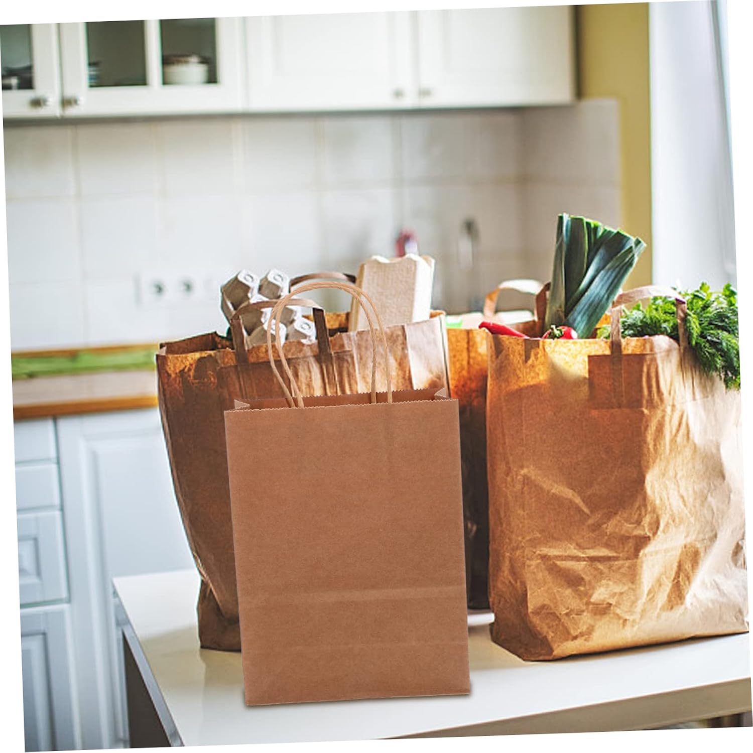 SEWOART 20pcs Kraft Paper Bag Kraft Bags for Bakery Takeout Food Picnic Handles Eco-friendly Packaging