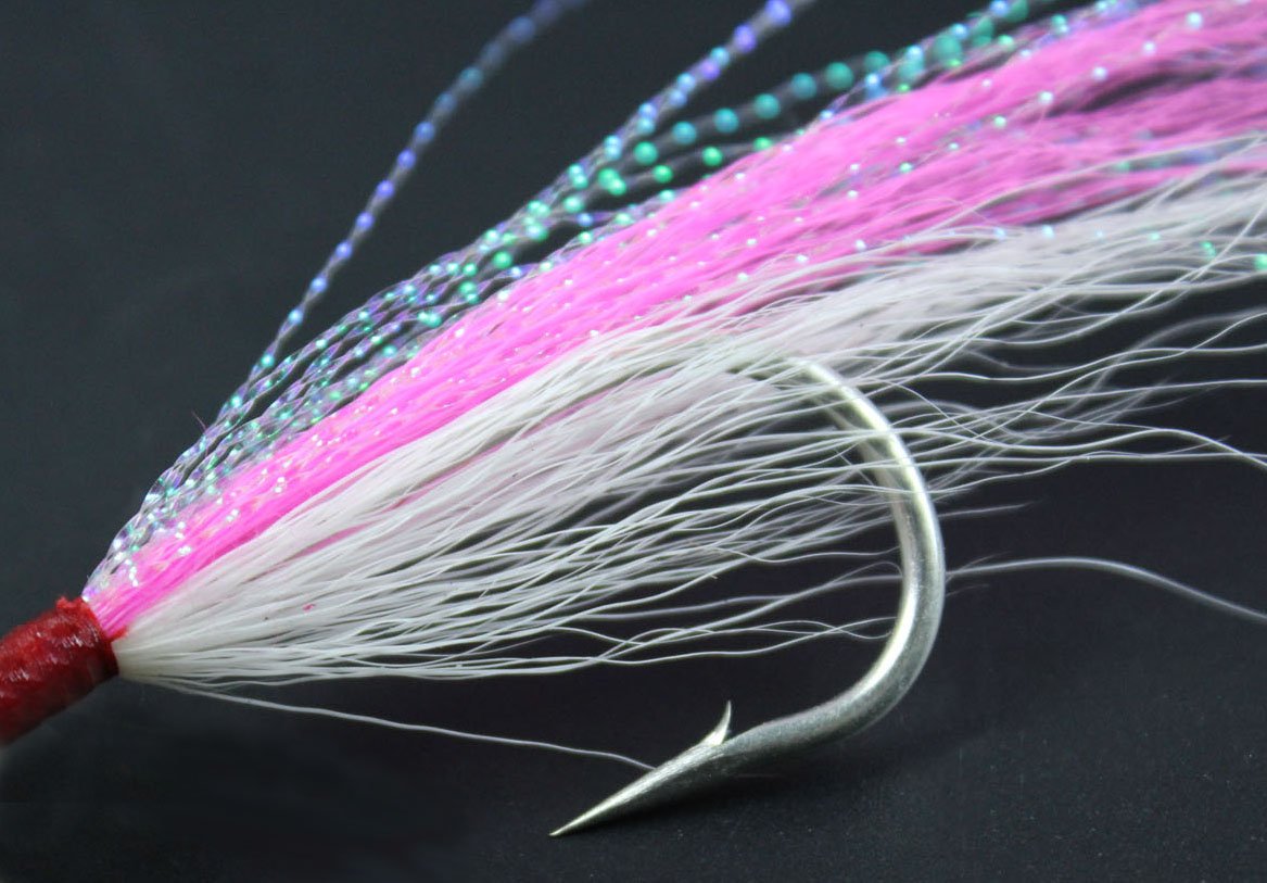 Fishing Bucktail Teasers Hooks Saltwater Bottom Fishing Rigs Hook Bucktail Mylar Flash Teasers for Snapper Catfish Cod Flounder Hi-Lo Rigs Green 5pcs