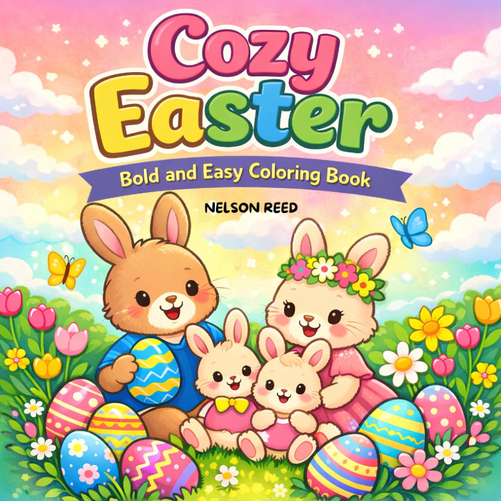 Cozy Easter Bold and Easy Coloring Book For Kids and Adults: Bunnies, Eggs, Chicks, and Spring Flowers for Stress Relief and Creative Fun