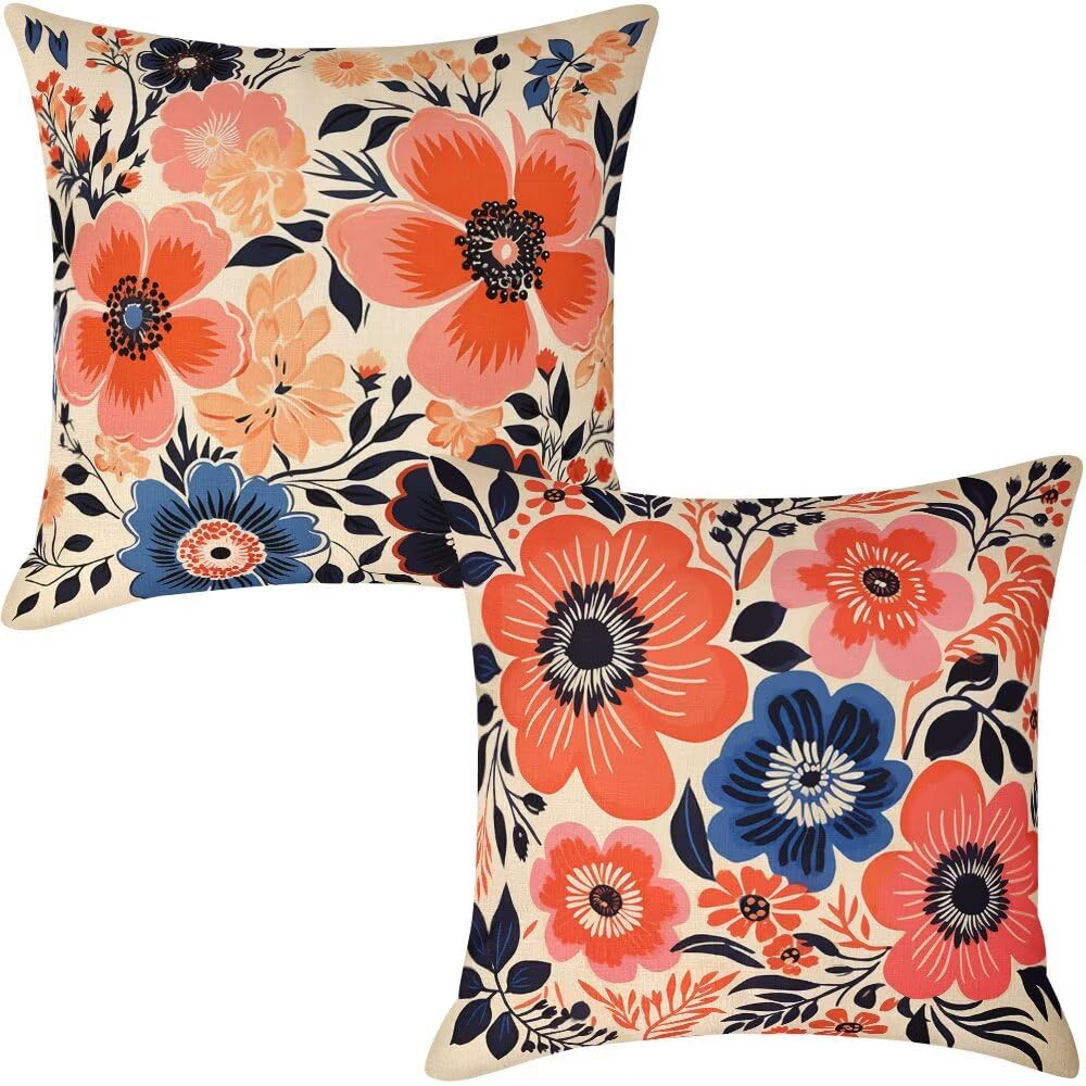Federe Cuscini da Esterno Impermeabili 65x65 Primavera Copri Cuscini per Divano Fiori Federa Cuscino Moderno Decorativi Copricuscini per Divano Giardino Patio Soggiorno Copricuscino Set di 2 (IU53)