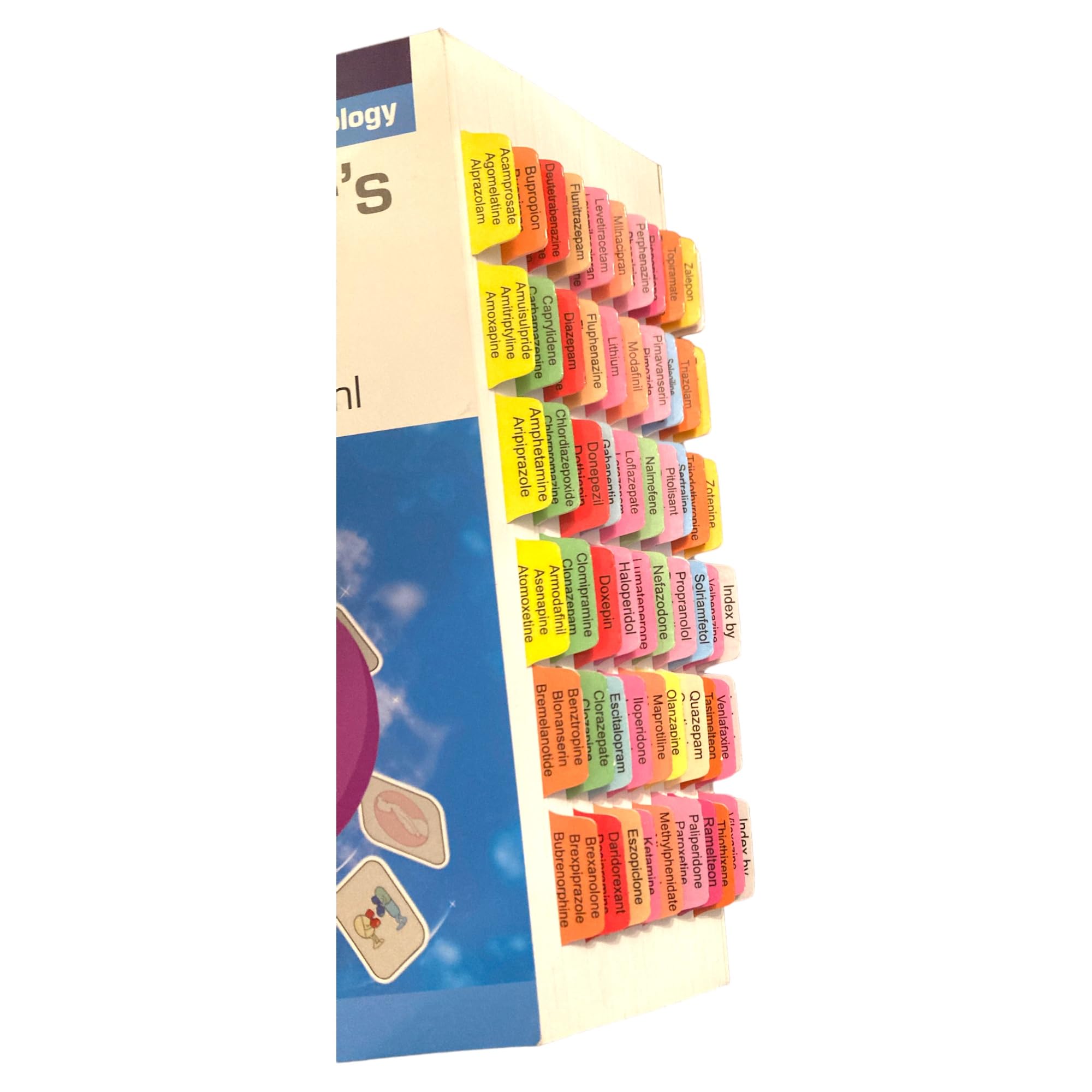 Book Tabs for Prescriber's Guide: Stahl's Essential Psychopharmacology 8th Edition. Laminated, Color-Coded, and Removable with Alignment Card for Easy Installation (Book not Included)