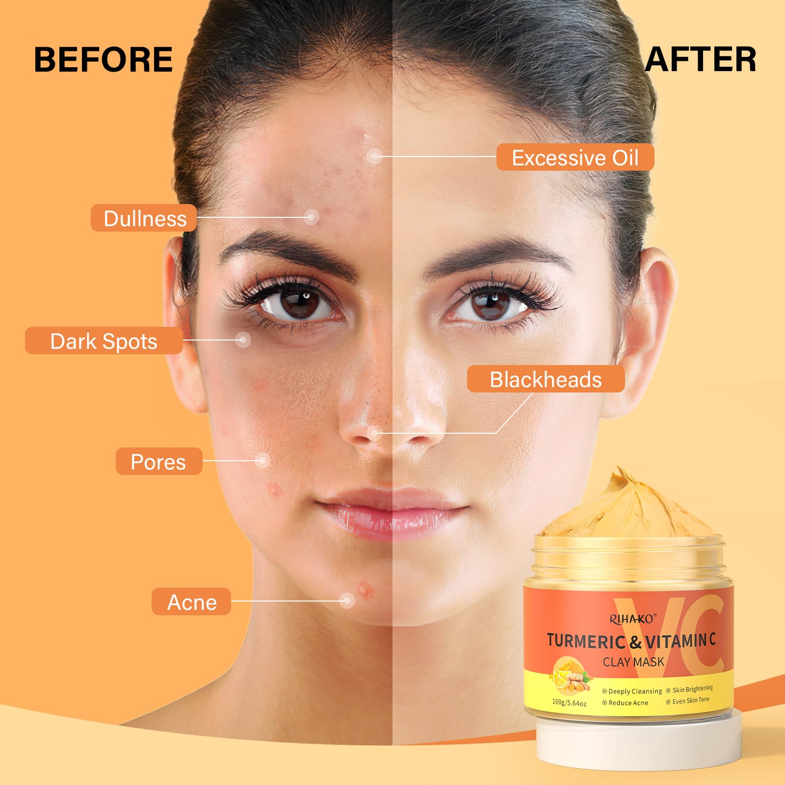 Stocking Stuffers for Women Turmeric Vitamin C Clay Mask| Deep Cleansing Facial Clay Mask for Dark Spots, Dull Skin, Refining Pores and Controlling Oil,Dark Spot Remover for Face,Face Masks Skincare