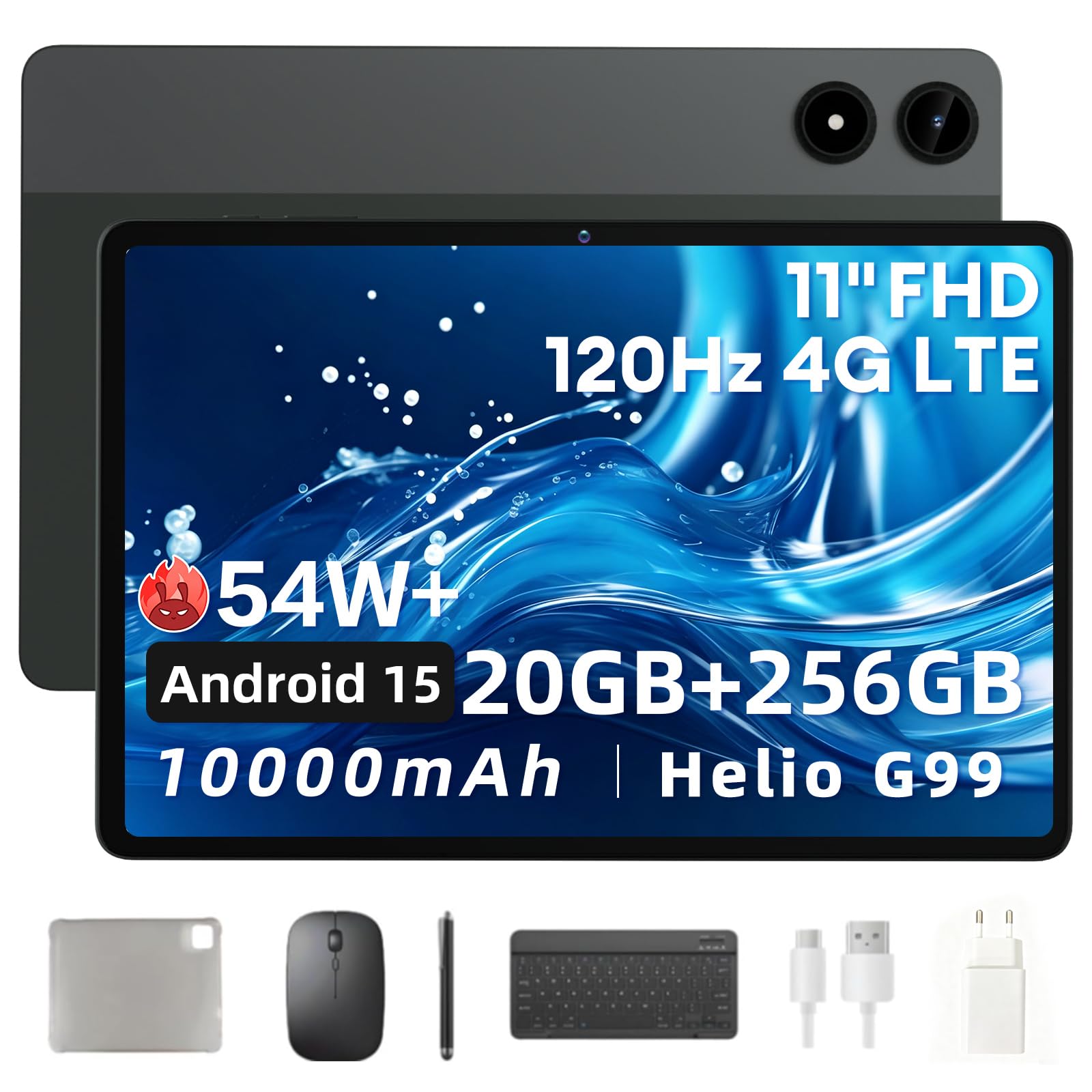 Tablet z systemem Android, 11 cali, ZPad3 z Gemini Al, tablet 2 w 1 z klawiaturą, 256 GB ROM + 20 GB RAM+2 TB Expand, 120 Hz FHD1920x1200, 10000 mAh, Helio G99,8 MP/16 MP, Widevine L1, Face ID, 4GLTE