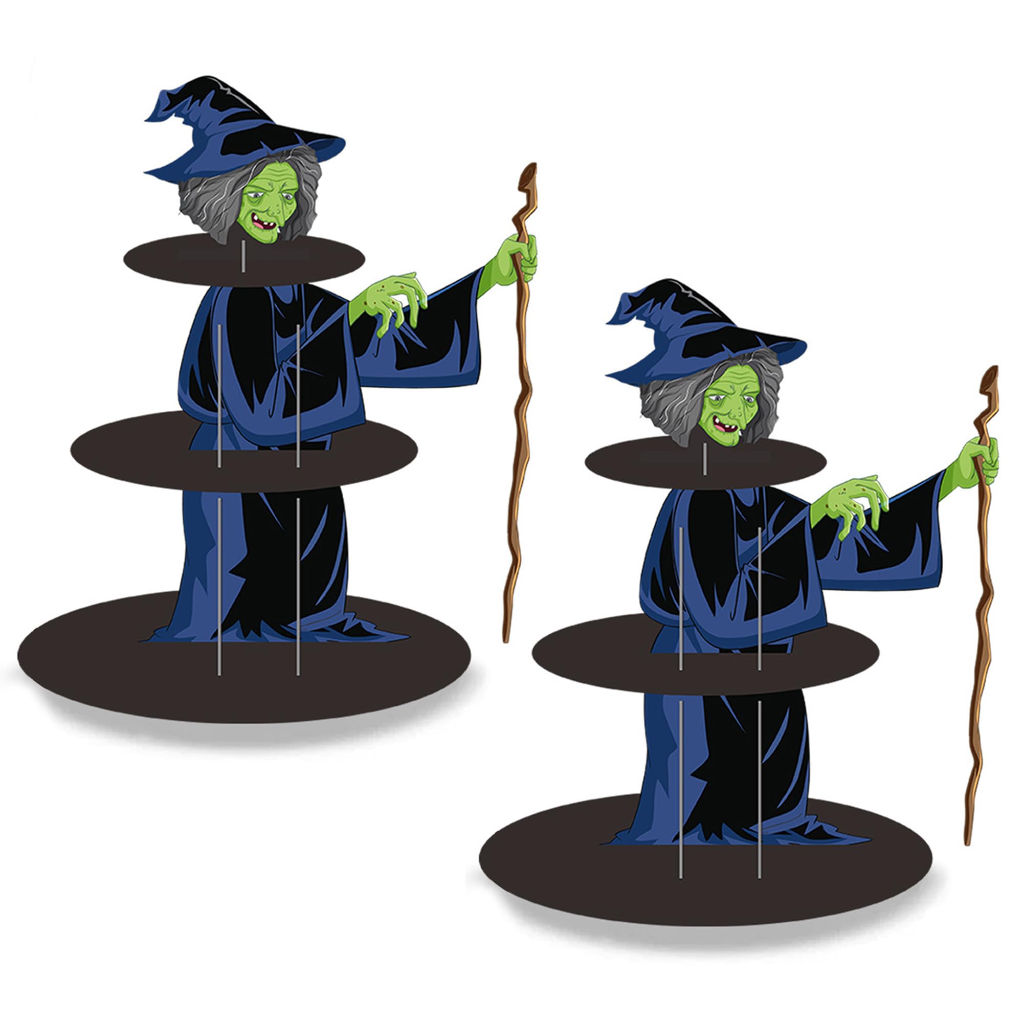 KINMRIS 2 Pack 3-Tier Halloween Cardboard Cupcake Stand, Round Cake Stand, Dessert Holder, Reusable Serving Tray Pastry Display Tower for Afternoon Tea, Birthday, Food Display, Parties (Night Witch)