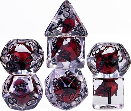 Cusdie 7PCS Polyhedral DND Dice, D&D Dice, Skull Dice Set for Dungeons and Dragons RPG Table GamesRed Skull w/Black Numbers
