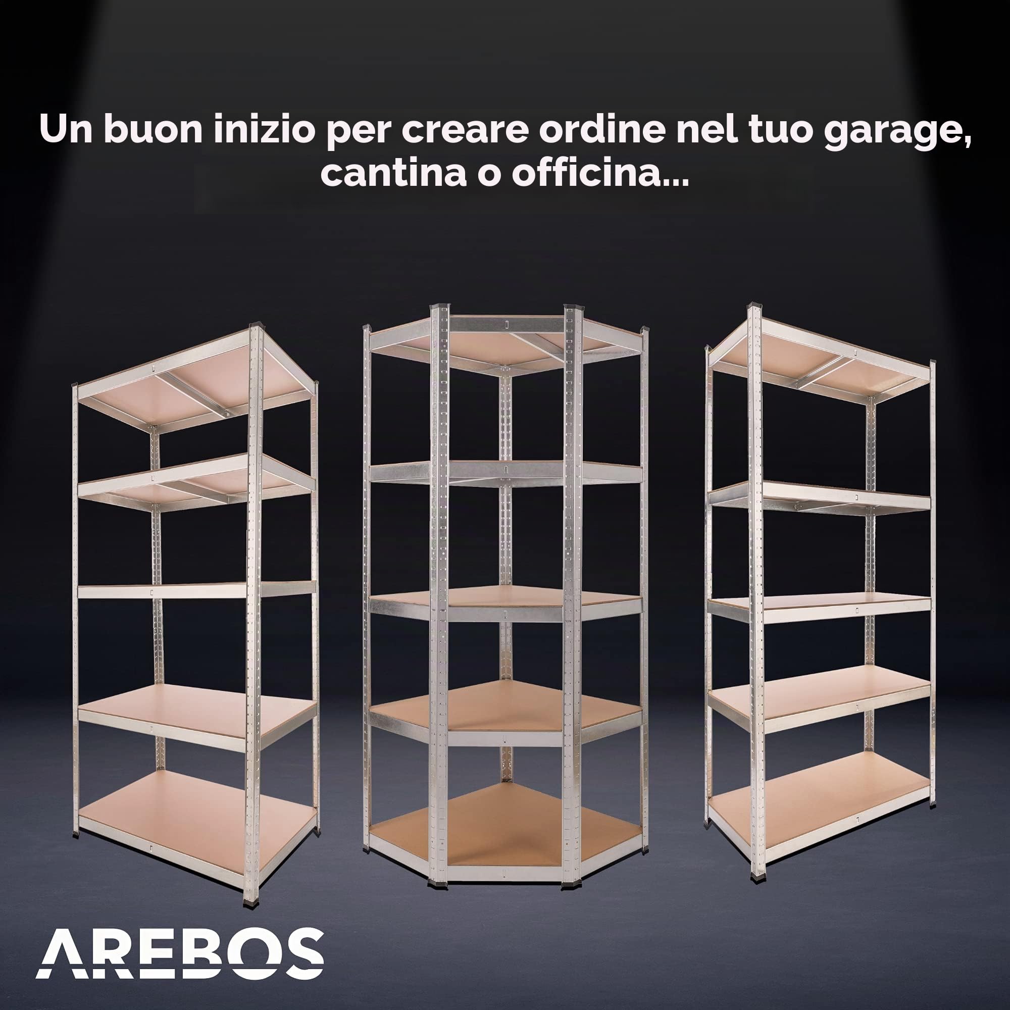 AREBOS scaffalatura | 90 x 60 x 200 cm | 875 kg portata | Sistema di facile installazione grazie a bussola
