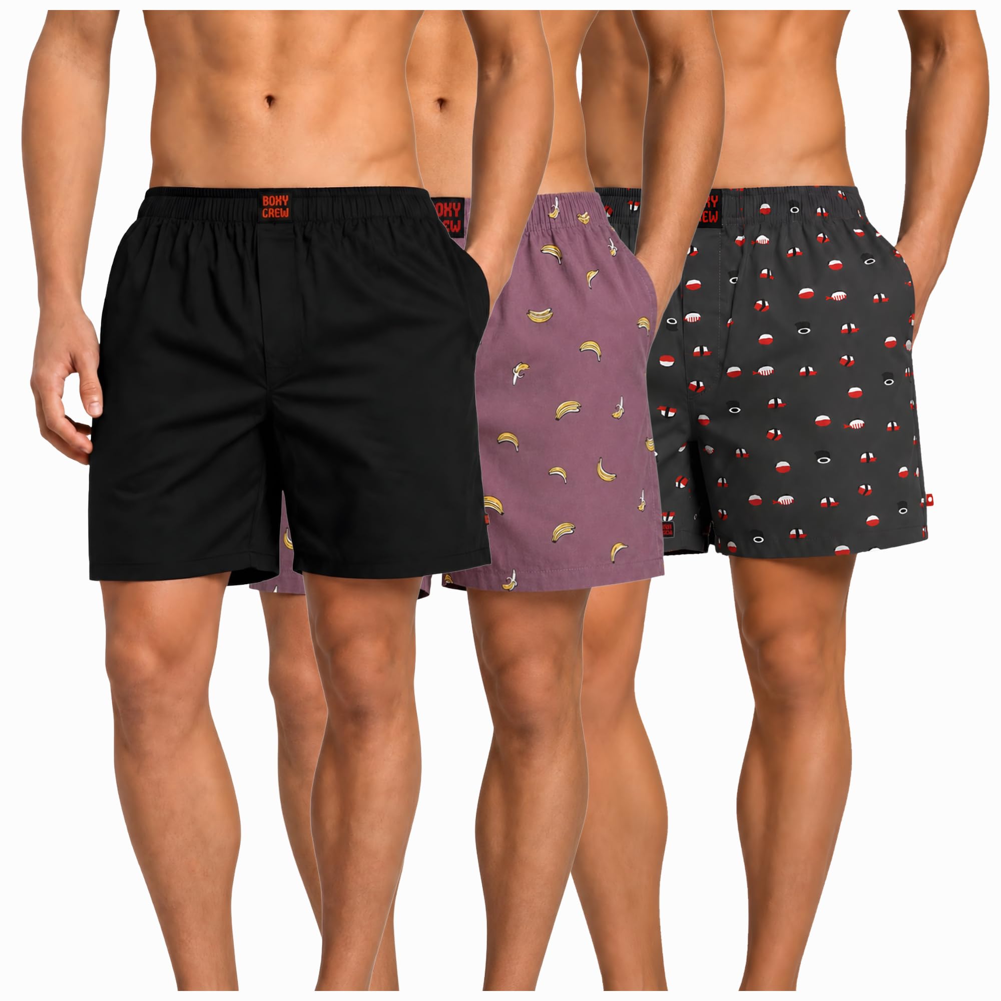 Men's 100% Cotton Boxer Shorts Pack of 3, Black, Rose Pink & Charcoal | Woven Boxers with Side Pockets, No-Marks Elastic Waistband, Breathable Relaxed Fit | Style 001-006-012-image-46