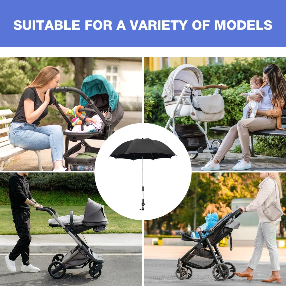 Mineup Ombrelle Poussette, 75cm Parasol Poussette Bébé Universelle, Protection UV 50+, Parasol Anti Uv Pour Landau, Ombrelle Universelle Pour Poussette