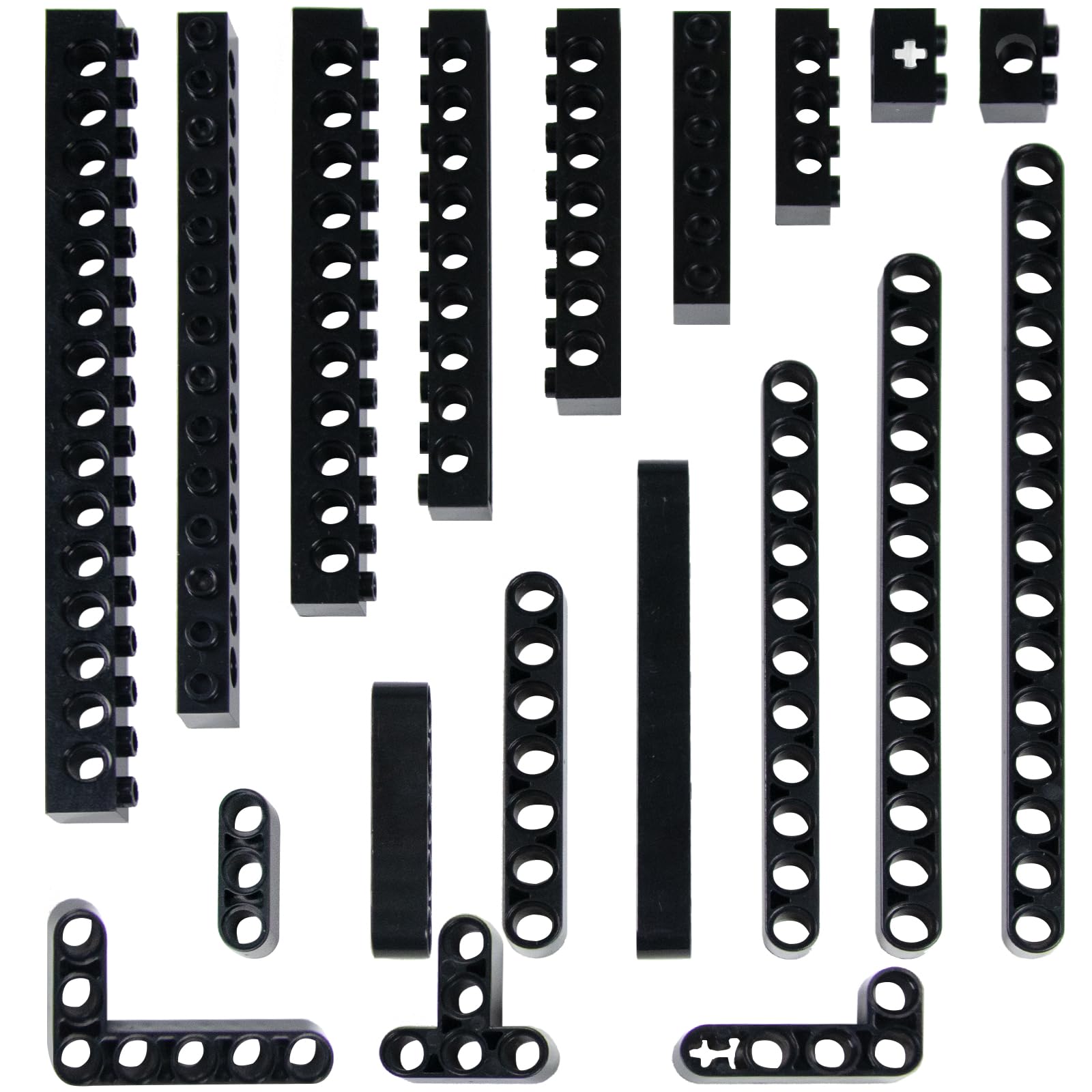 114-Piece Technical Component Set - Technical Replacement Parts with Lift Arm, Hole Beam 1-16 Nubs, T-shaped & L Straps, Compatible with Large Brands, Toys for Boys, Adults (Black)