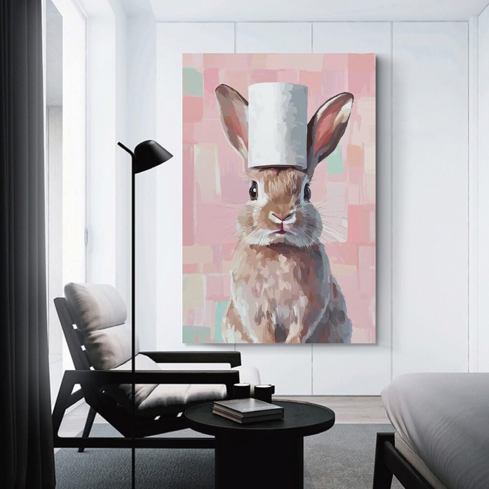 Junmoney Unframe-Style-19 Bunny With Toilet Paper Hat Wall Decor Canvas Print, 20X30inch(50X75cm), For Wall Displays, Bedrooms Or Room Updates, Wall Decor Suited To Curated Displays