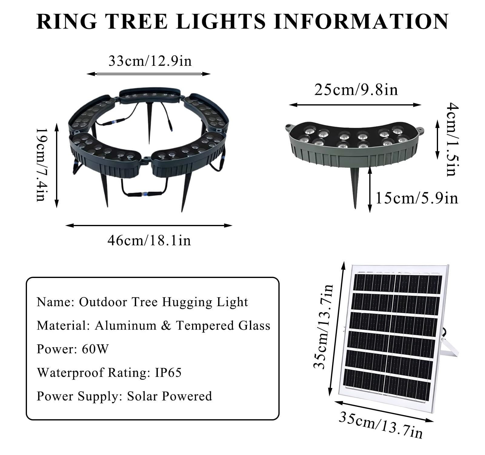 Lampa krajobrazowa LED, solarny pierścień świetlny LED na drzewa, zdalnie sterowane oświetlenie zewnętrzne do drzew, ogrodu i roślin, 5 głowic 60 W, różowe światło do dekoracji podwórka i