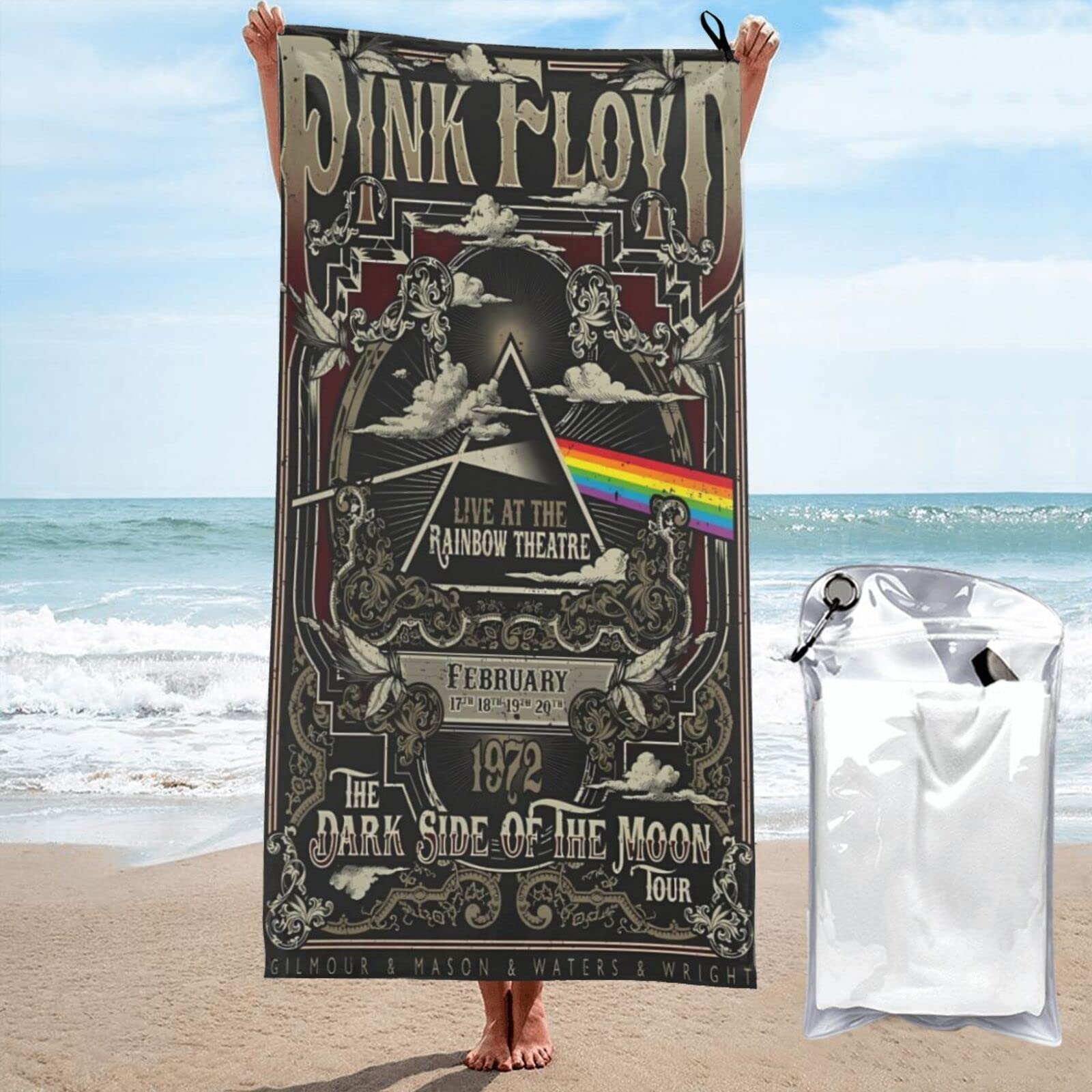 EZKYZTLW Pink Rainbow Floyd Beach Towel Oversized Microfiber Pool Bath Kid Adult Blanket For Little Girl Women Travel Swim Quick Dry Sand Free Towel 31.5"X63"