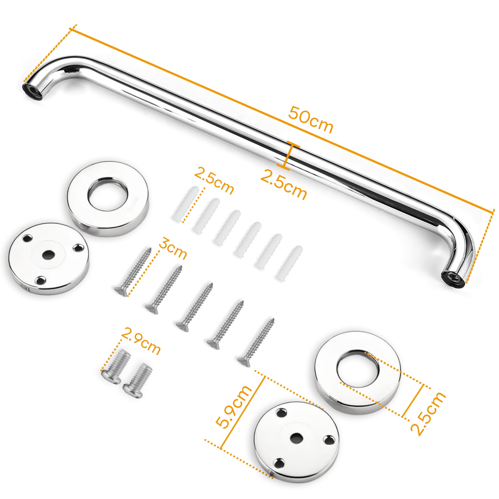 Barra di sostegno antiscivolo in acciaio inossidabile 304 – Maniglia di sicurezza per bagno, doccia, vasca da bagno, WC, cucina e scale, guida di assistenza per disabili e anziani (50 cm, 1 pezzo)