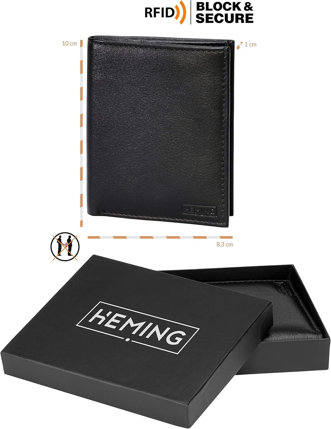 HEMING Cartera Delgada para Hombre, Soporte Minimalista para Tarjetas de crédito, Capacidad para hasta 12 Tarjetas y Billetes, Tarjeta de crédito y Billetes de Banco de Piel auténtica Suave, Cartera