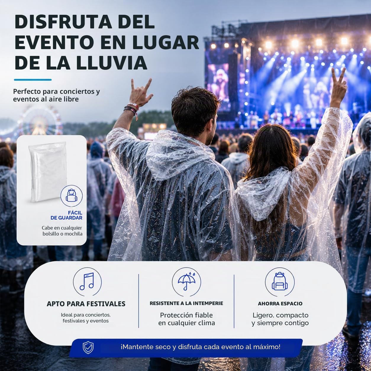 Travelfreund® Chubasquero Desechable Impermeable Transparente con Capucha Talla Única para Adultos