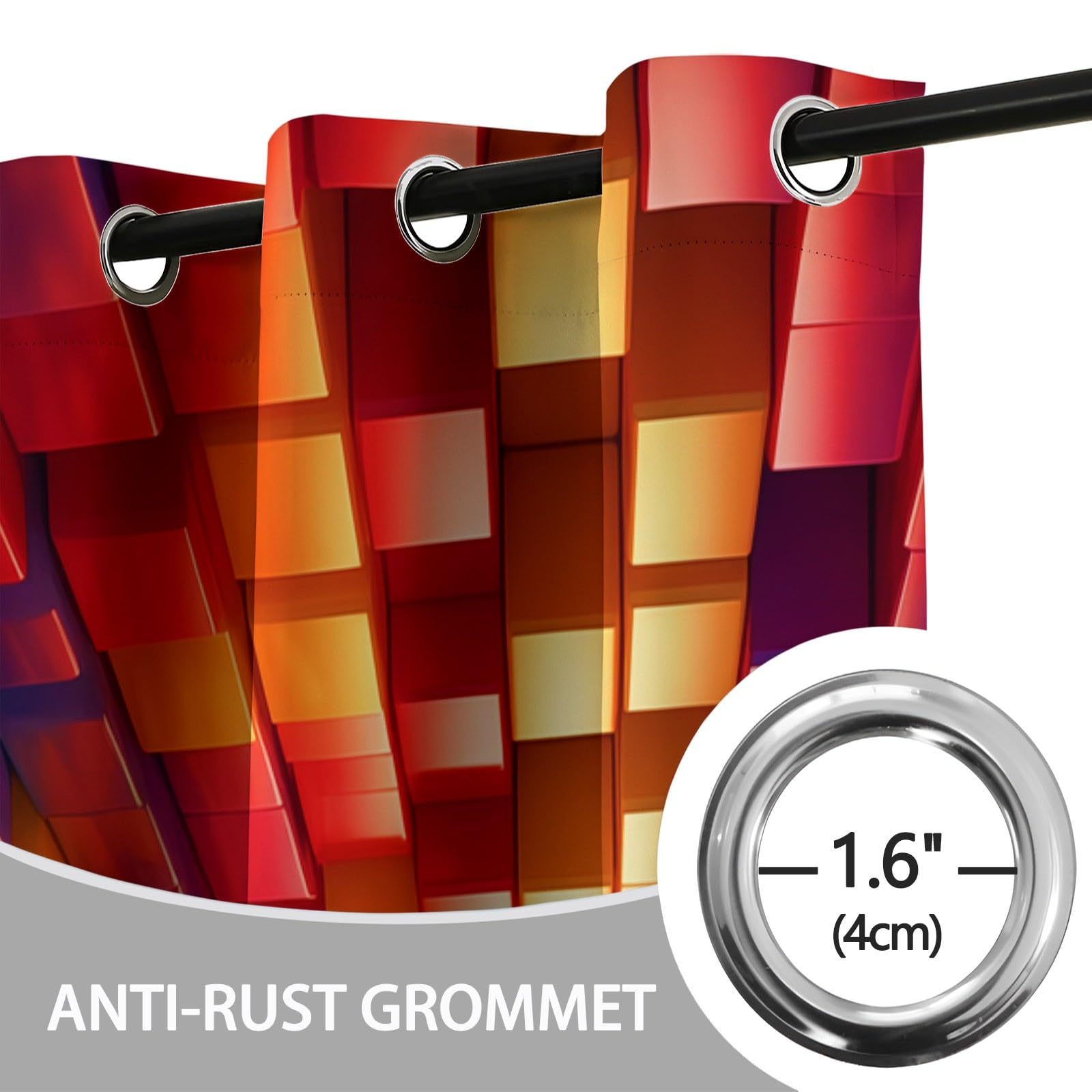 100% Rideau Occultant Thermique Isolant Anti Froid et Chaleur 140L X 245H cm (2 Panneaux), 3D Tunnel Géométrie Cube Rideaux Opaques Oeillets Anti UV Anti Bruit pour Chambre Salon, Coloré