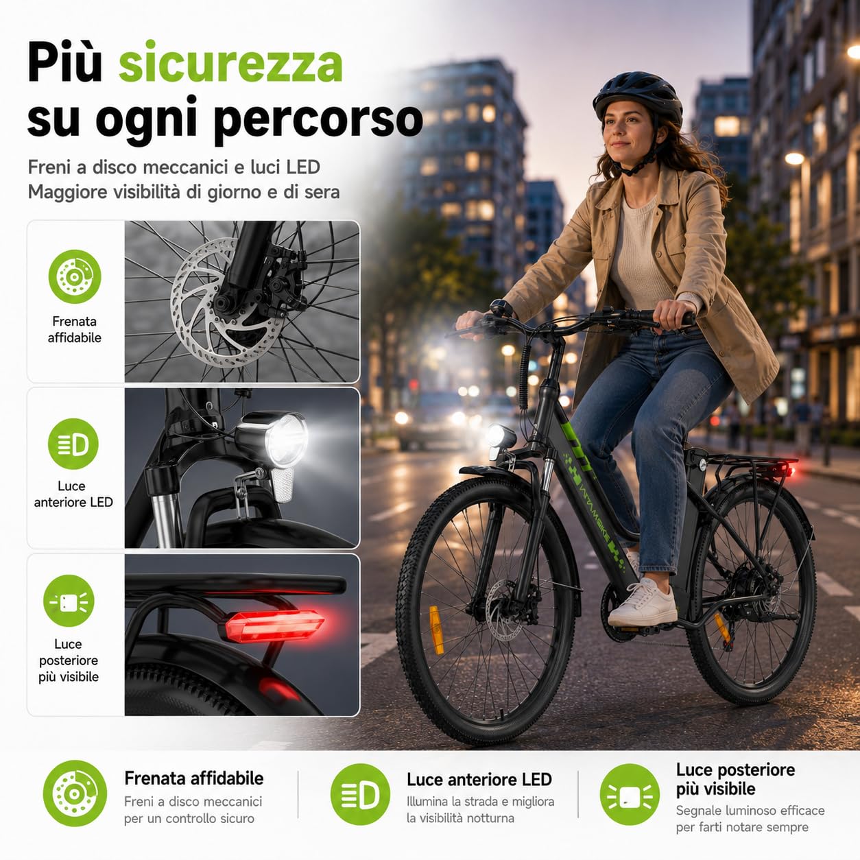 26" Bici Elettrica uomo donna,36V 15Ah Batteria Rimovibile Motore 250W,Autonomia fino a 100 km, 7 Velocità, Freni a Disco, Sospensione Anteriore City E-Bike for Urban Commuters