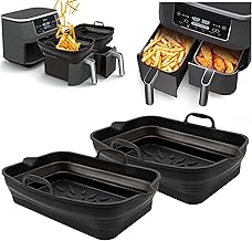 Silicone Air Fryer Liners for Ninja Dual Air Fryer, 2 PCS Reusable Air Fryer Silicone Liner Compatible with Ninja Foodi Dual DZ201/DZ401 Foldable Air Fryer Silicone Pot Replace of Parchment Paper (2 Black)