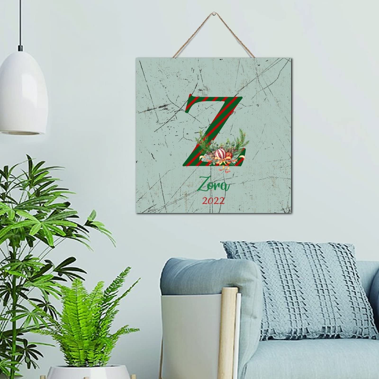 Panneau en bois vieilli monogramme personnalisé déco murale écossais rouge