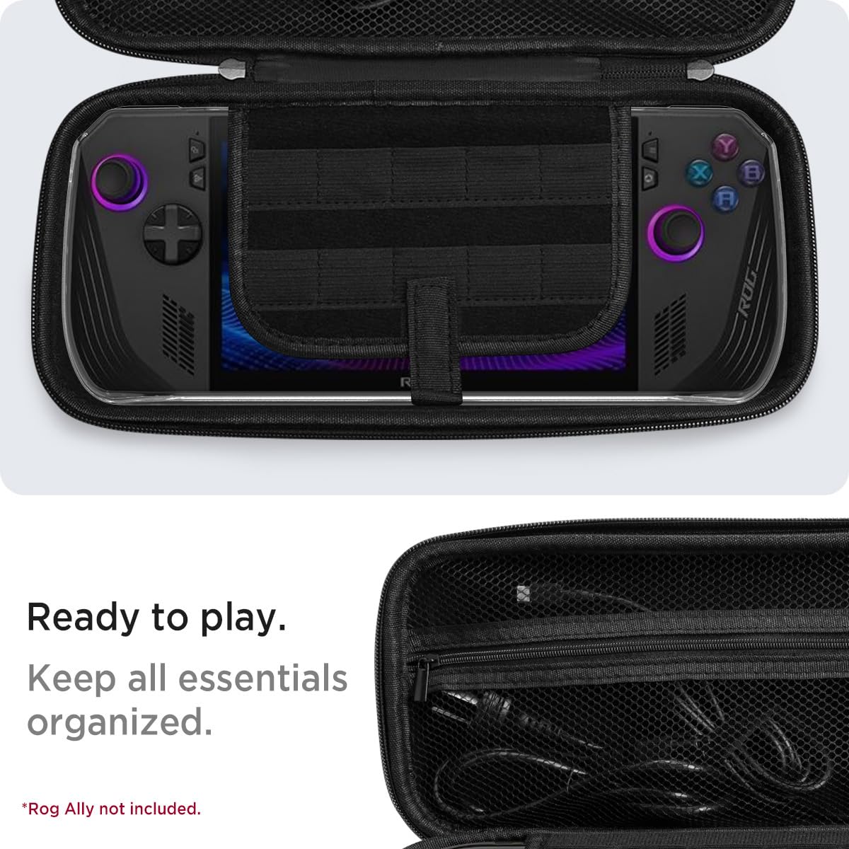 Miimall Funda de Transporte Compatible con ASUS ROG Ally X 2024/ROG Ally 2023, Bolsa de Portátil de Piel Sintética, Dura Antiarañazos Antigolpes Funda Protectora de Viaje con Bolsillos, Negro