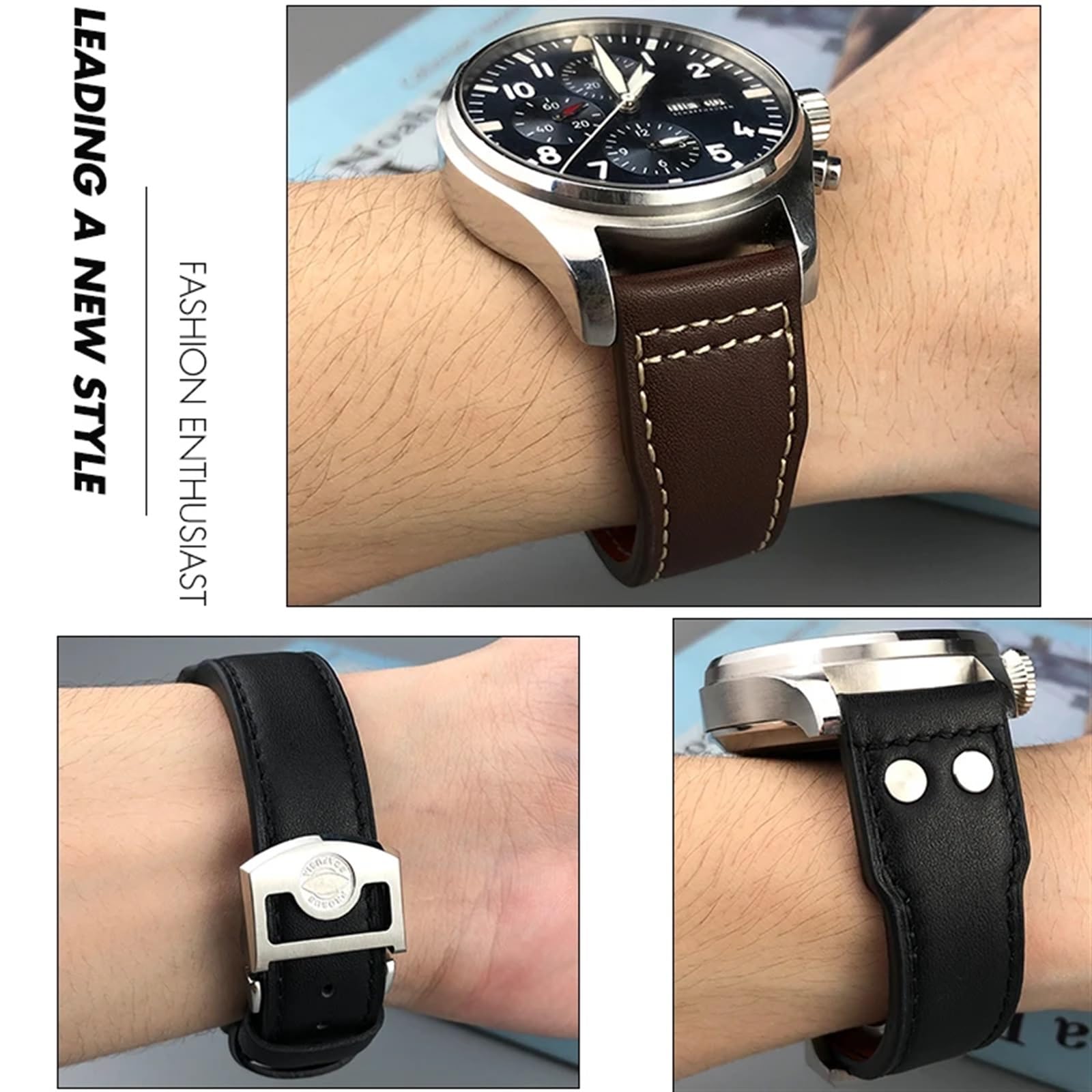 Cinturino in vera pelle con rivetto 20mm 21mm 22mm adatto per IWC Big Pilot IW377714 Spitfire cinturino in pelle di vacchetta marrone