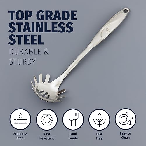 Miniatura 5 de Zulay Kitchen Servidor de pasta de 12 pulgadas – Servidor de cuchara de pasta de acero inoxidable de grado alimenticio duradero con mango ergonómico