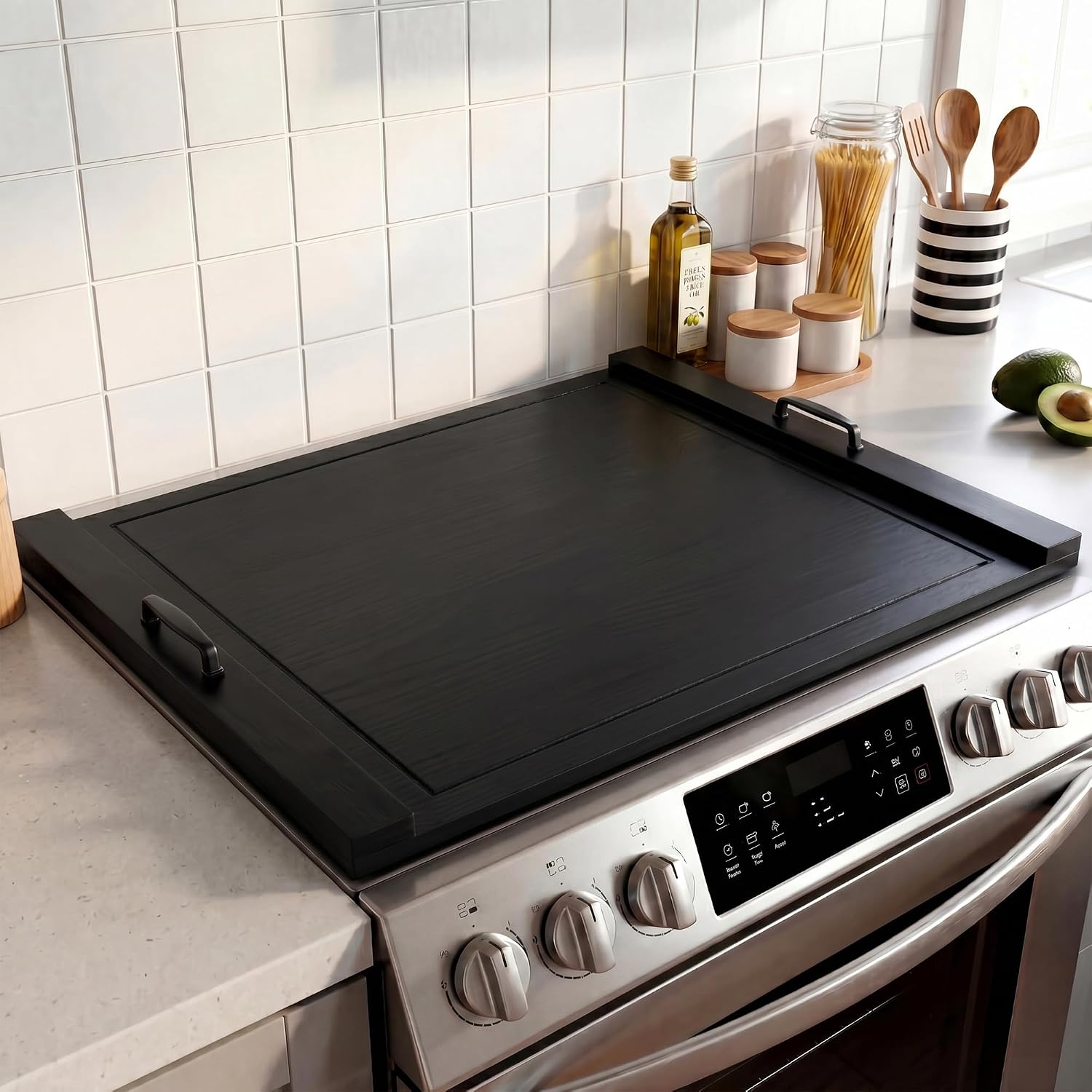 Homgava Noodle Board Stove Cover with Handles (Black)
