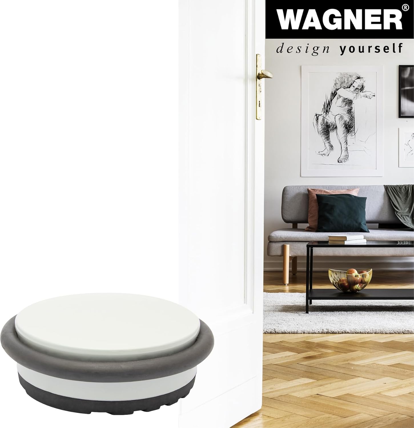 Doorstop Big Disk Color Light Grey - Ø 98 x 30 mm, Premium Buffer for Floors Made of Coated Industry Steel, Thermostatic Rubber, to be Placed on The Floor, 750 g - 15516801