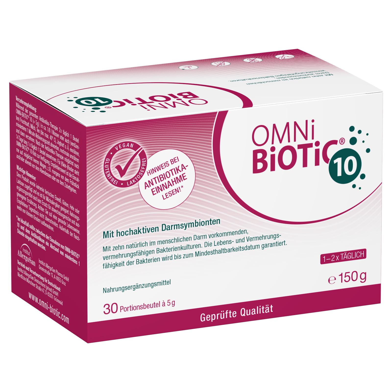 OMNi BiOTiC 10 | 30 porciones (150 g) | 10 cepas de bacterias | 10 000 millones de gérmenes por dosis diaria | Polvo | Con inulina | Vegano | Sin gluten | Sin lactosa | Para uso diario