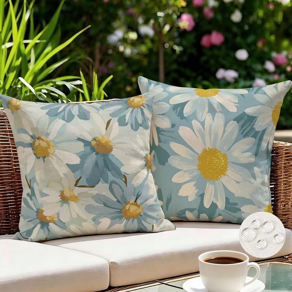 Federe Cuscini da Esterno Impermeabili 65x65 Primavera Copri Cuscini per Divano Margherita Federa Cuscino Moderno Decorativi Copricuscini per Divano Giardino Soggiorno Copricuscino Set di 2 (IU61)
