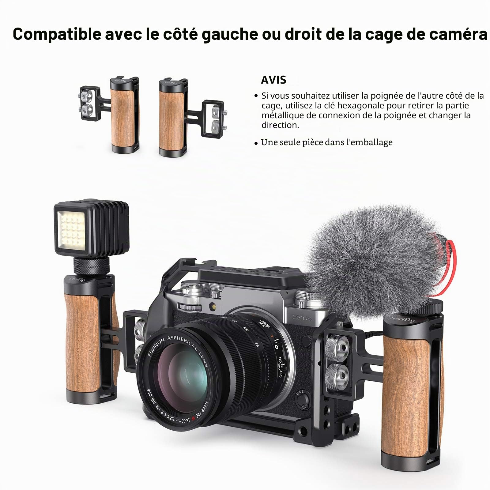 SMALLRIG Mini Poignée Latérale en Bois (Vis 1/4"-20) pour Cage de Caméra - 2913