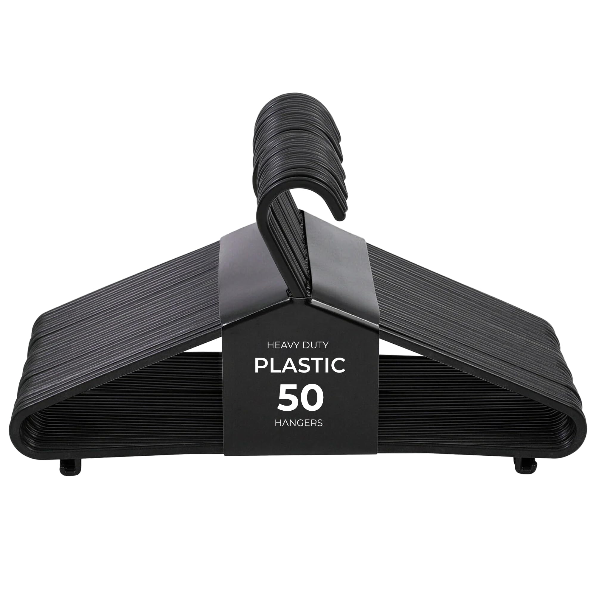 Roe Tenpo Coat Hangers, 50 Pack, Black | Adult Plastic Clothes Hangers for Clothes | Durable & Lightweight | Non-Slip, Space-Saving Design for Shirts, Jackets, Trousers & More (50 Pack)