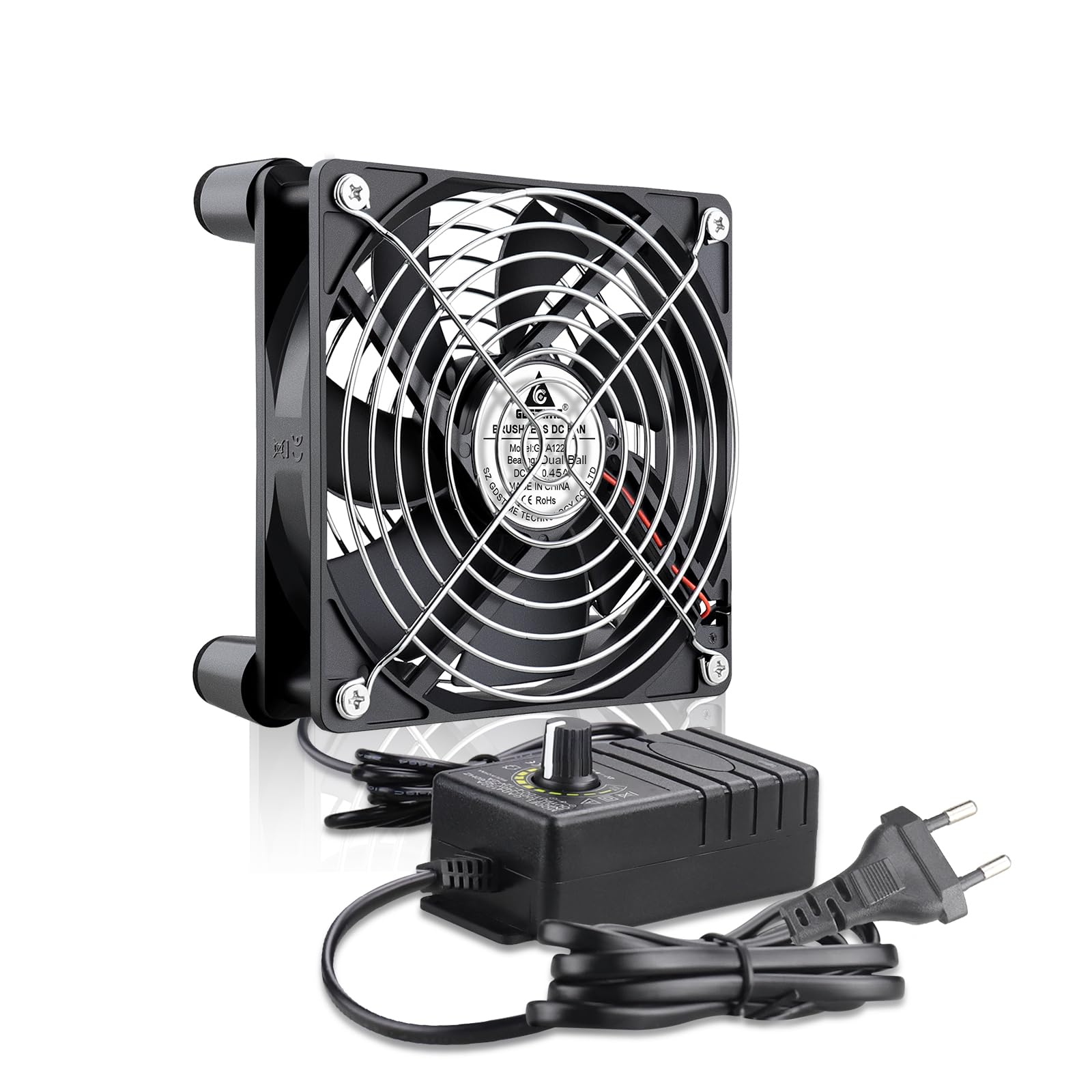 GDSTIME Lüfter, 120 mm, 230 V, PC-Lüfter, 220 V, 120 x 120 x 25, Kugellager, mit 4 V-12 V, einstellbare Geschwindigkeit, für Computer, Möbel, Konverter, Server, Router