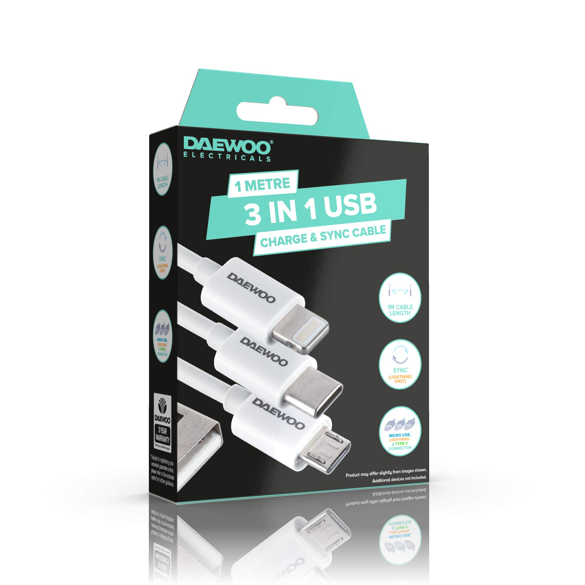 Daewoo Cavo Lightning 3 Metri: Ricarica Rapida 2.1A E Sincronizzazione Dati, In Alluminio Resistente