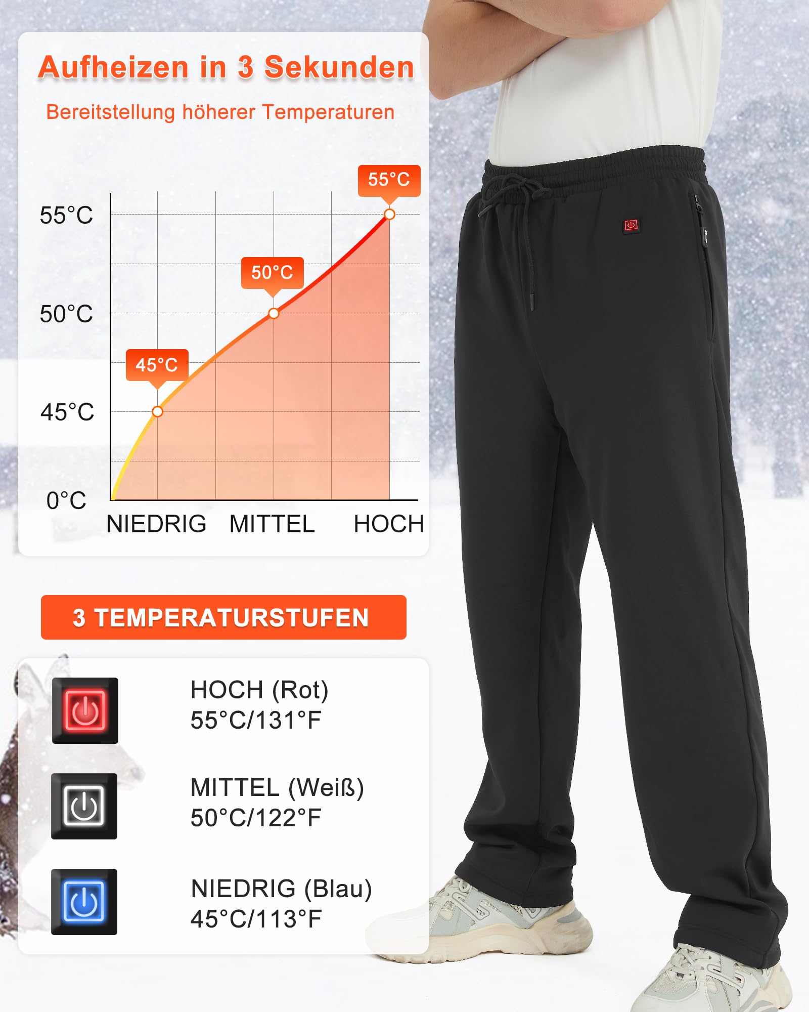 FERNIDA Beheizbare Hose für Herren Damen, Beheizte Hose mit Power Bank, Elektrische Heizhose für Outdoor Joggen, Angeln, Skifahren, Radfahren